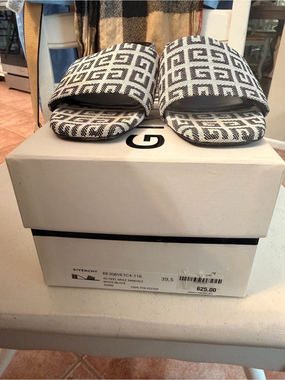 Givenchy Black & White Logo Jacquard Slide Sandals